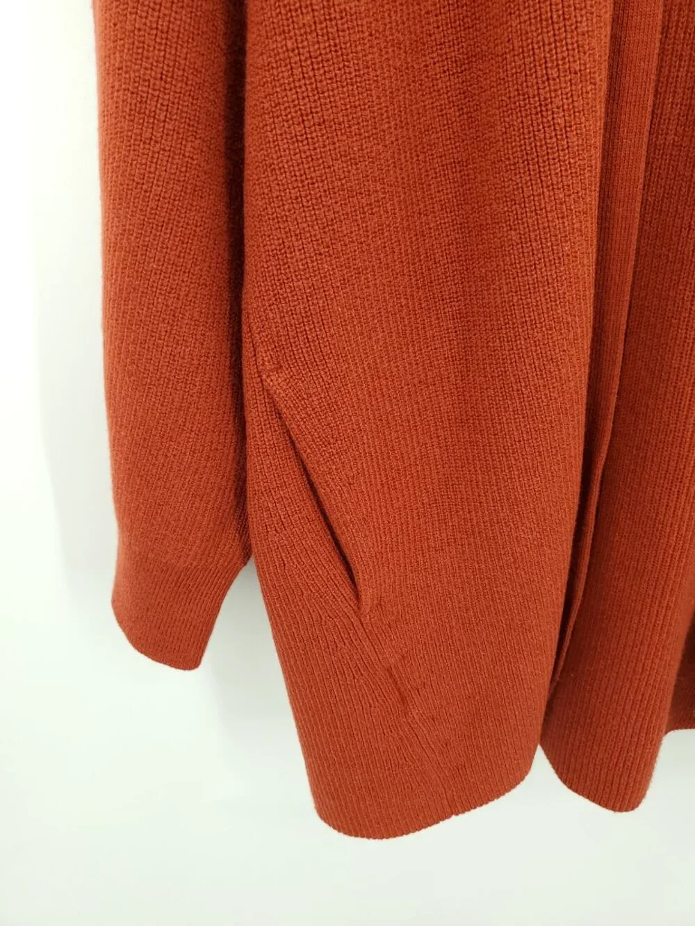 Lululemon Merino Wool-Blend Ribbed Long Wrap Sweater Sz 10 Cayenne Rust Orange